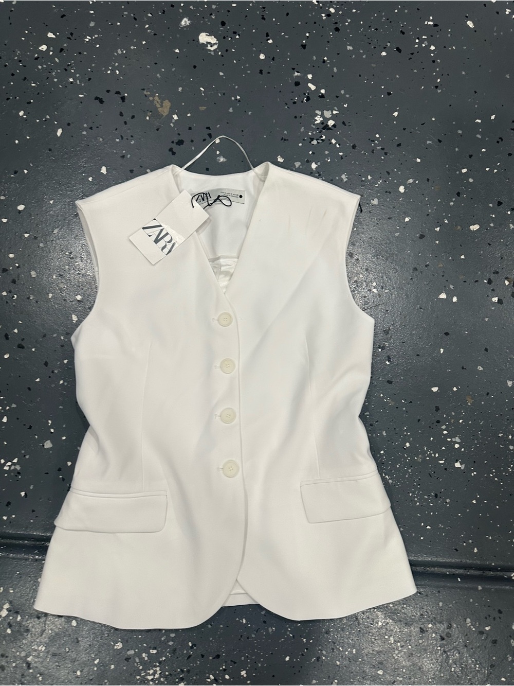 Zara White Tailored Buttoned Vest
